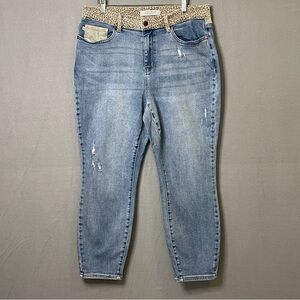 Judy Blue Leopard Waistband Skinny Jeans 16W Distressed Stretch Denim
